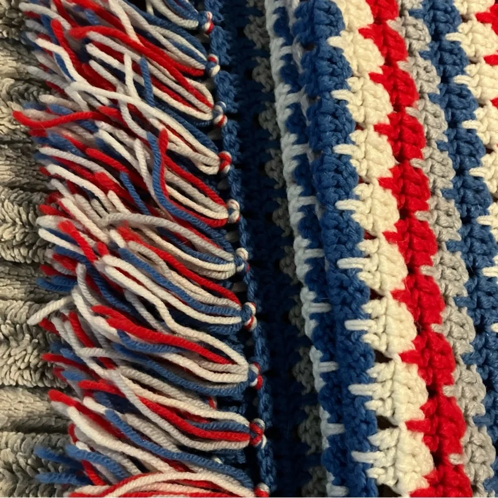 Red, White,‎ and Blue Crochet Afghan Throw Blanket 52”x68”
